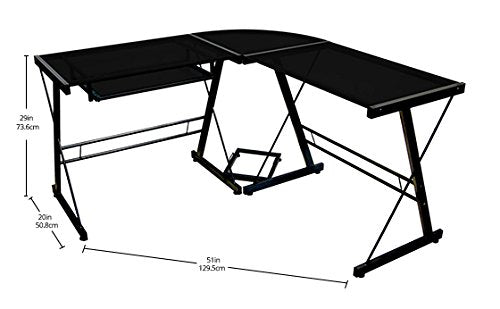 Walker Edison Soreno Modern 3-Piece Corner Desk for Home Office, Black Glass Contemporary Reclaimed Look