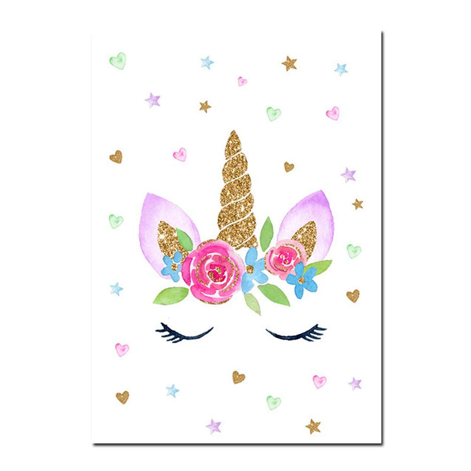EVAIL Unicorn Wall Posters Rainbow Unicorn Canvas Wall Art Prints Painting Decoration Pictures Set of 3 (8”x11.8” for Girls Kids Bedroom Nursery Wall Decor Gift,No Frame