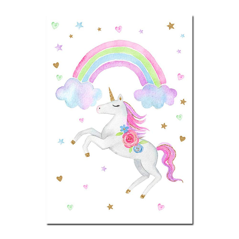 EVAIL Unicorn Wall Posters Rainbow Unicorn Canvas Wall Art Prints Painting Decoration Pictures Set of 3 (8”x11.8” for Girls Kids Bedroom Nursery Wall Decor Gift,No Frame