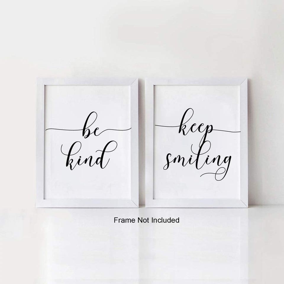 Inspirational Quote&Saying Art Painting,Work Hard,Be Kind,Stay Humble,Keep Smiling Art Print Set of 4 (8”X10” Canvas Picture，Motivational Phrases Wall Art for Office or Living Room Home Decor，No Frame