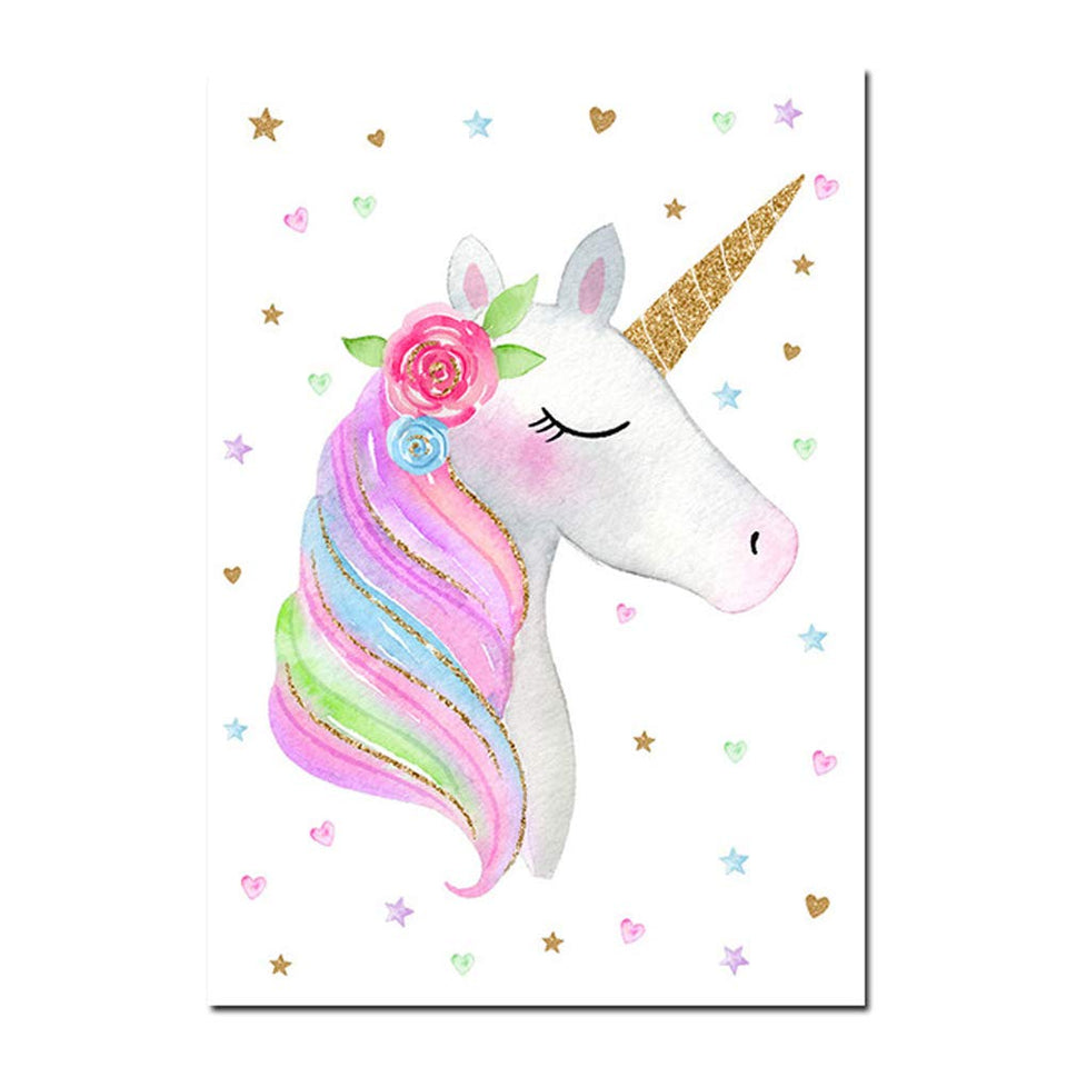EVAIL Unicorn Wall Posters Rainbow Unicorn Canvas Wall Art Prints Painting Decoration Pictures Set of 3 (8”x11.8” for Girls Kids Bedroom Nursery Wall Decor Gift,No Frame