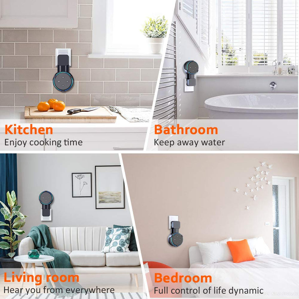 Matone Outlet Wall Mount Holder for Dot 3rd Generation & Mi AI, A Space-Saving Solution for Your Smart Home Speakers, Clever Dot Accessories with Cord Arrangement Hide Messy Wires - Black
