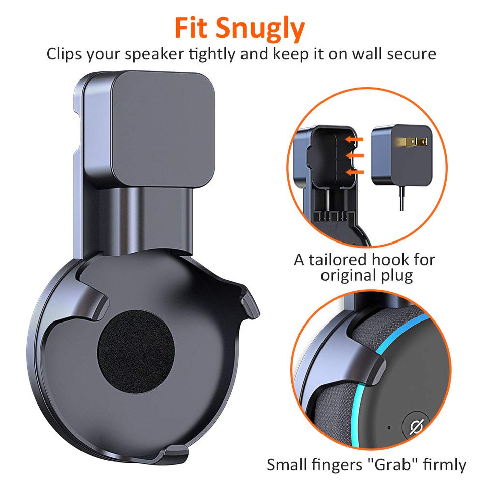 Matone Outlet Wall Mount Holder for Dot 3rd Generation & Mi AI, A Space-Saving Solution for Your Smart Home Speakers, Clever Dot Accessories with Cord Arrangement Hide Messy Wires - Black