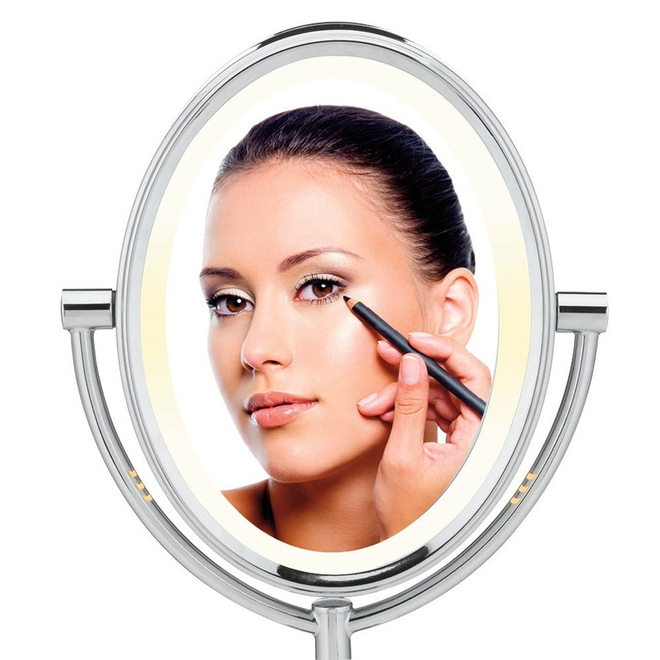 Conair Double-Sided Lighted Makeup Mirror - Lighted Vanity Mirror; 1x/7x magnification; Polished Chrome Finish