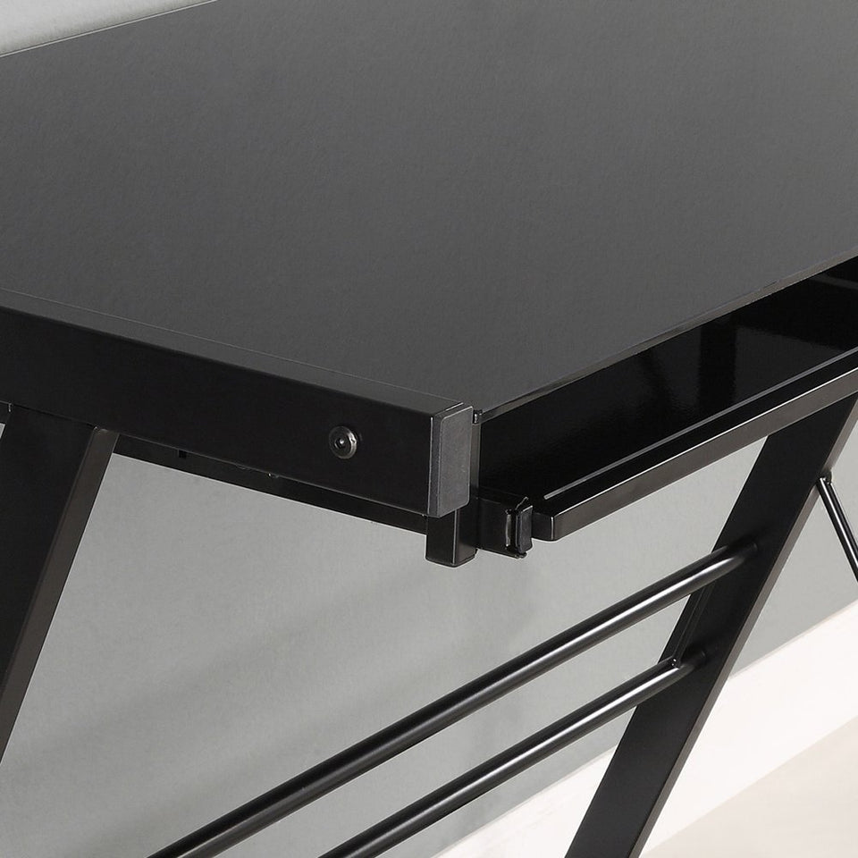 Walker Edison Soreno Modern 3-Piece Corner Desk for Home Office, Black Glass Contemporary Reclaimed Look