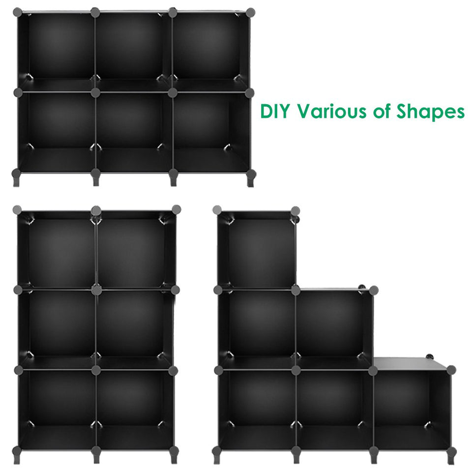 TomCare Cube Storage 6-Cube Closet Organizer Storage Shelves Cubes Organizer DIY Plastic Closet Cabinet Modular Book Shelf Organizing Storage Shelving for Bedroom Living Room Office, Black