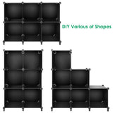 TomCare Cube Storage 6-Cube Closet Organizer Storage Shelves Cubes Organizer DIY Plastic Closet Cabinet Modular Book Shelf Organizing Storage Shelving for Bedroom Living Room Office, Black