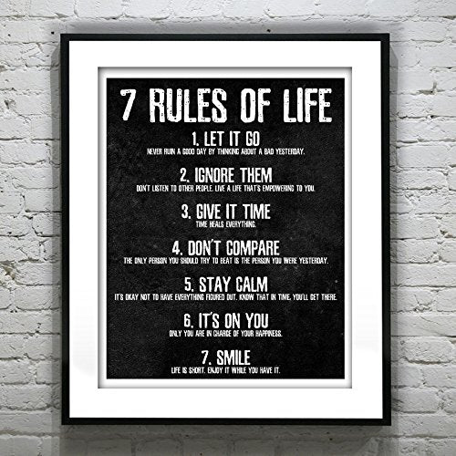7 Rules of Life Motivational Poster - Printed on Premium Cardstock Paper - Sized 11 x 14 Inch - Perfect Print For Bedroom or Home Office