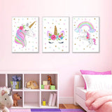 EVAIL Unicorn Wall Posters Rainbow Unicorn Canvas Wall Art Prints Painting Decoration Pictures Set of 3 (8”x11.8” for Girls Kids Bedroom Nursery Wall Decor Gift,No Frame
