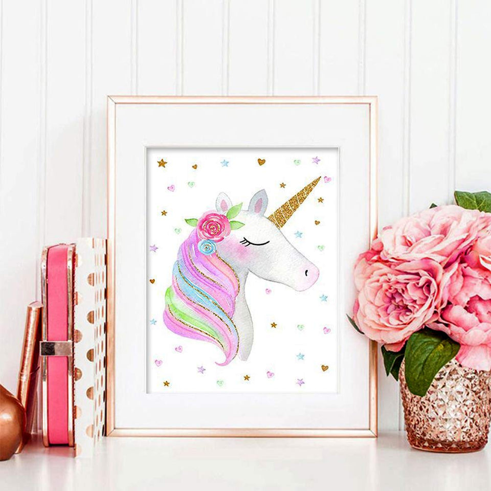 EVAIL Unicorn Wall Posters Rainbow Unicorn Canvas Wall Art Prints Painting Decoration Pictures Set of 3 (8”x11.8” for Girls Kids Bedroom Nursery Wall Decor Gift,No Frame
