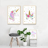 EVAIL Unicorn Wall Posters Rainbow Unicorn Canvas Wall Art Prints Painting Decoration Pictures Set of 3 (8”x11.8” for Girls Kids Bedroom Nursery Wall Decor Gift,No Frame