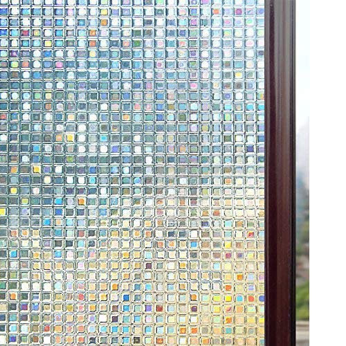 Rabbitgoo 3D Window Films Privacy Film Static Decorative Film Non-Adhesive Heat Control Anti UV 17.7In. by 78.7In. (45 x 200Cm)