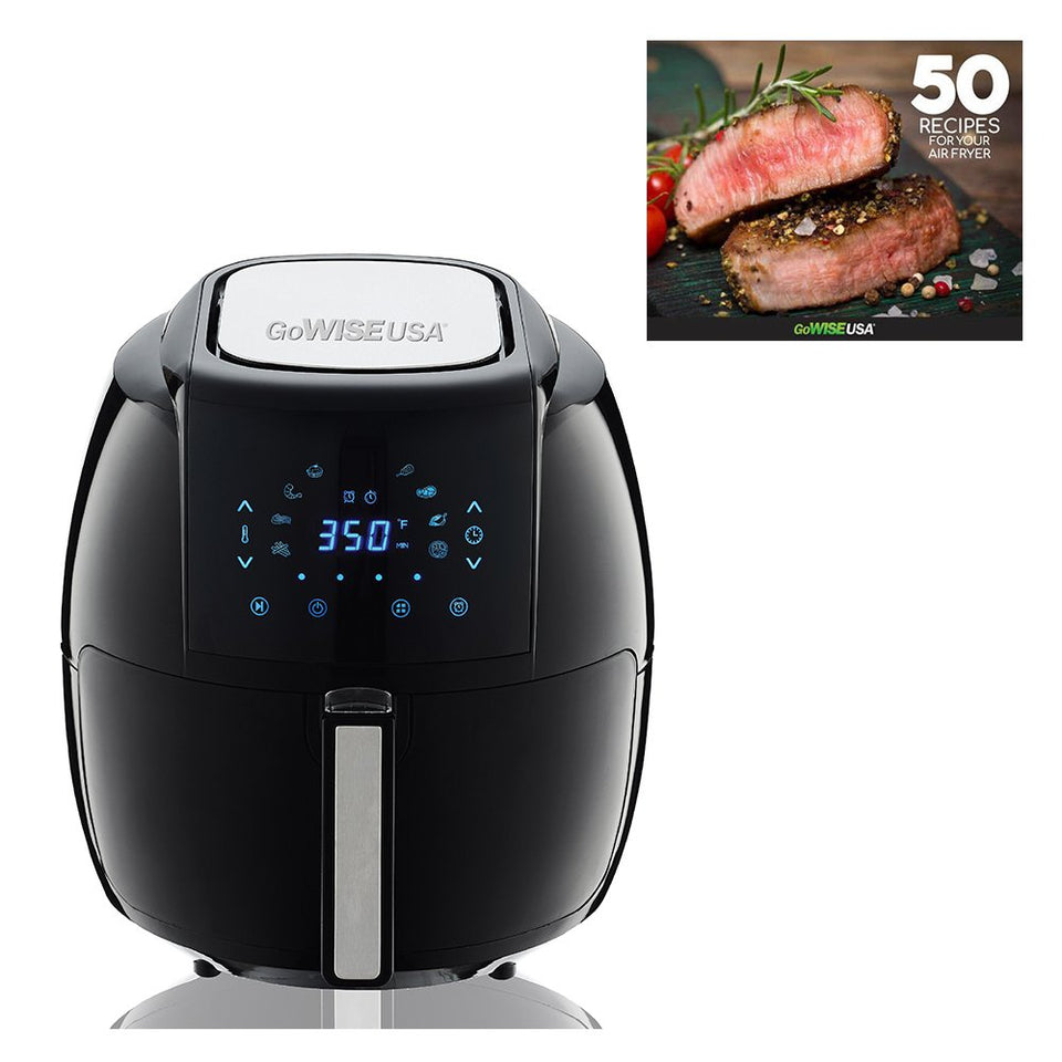 GoWISE USA 1700-Watt 5.8-QT 8-in-1 Digital Air Fryer and 50 Recipes for your Air Fryer Book (Black)