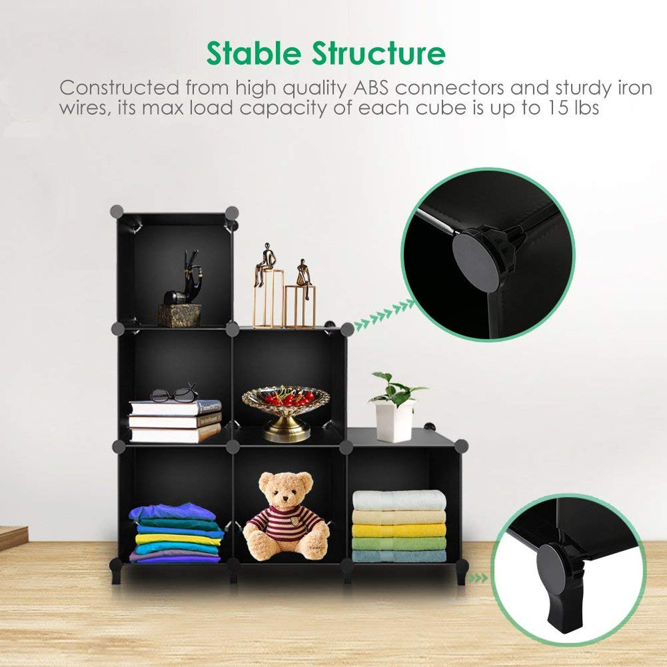TomCare Cube Storage 6-Cube Closet Organizer Storage Shelves Cubes Organizer DIY Plastic Closet Cabinet Modular Book Shelf Organizing Storage Shelving for Bedroom Living Room Office, Black