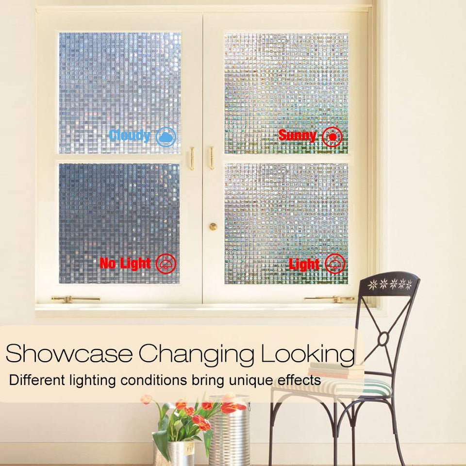 Rabbitgoo 3D Window Films Privacy Film Static Decorative Film Non-Adhesive Heat Control Anti UV 17.7In. by 78.7In. (45 x 200Cm)