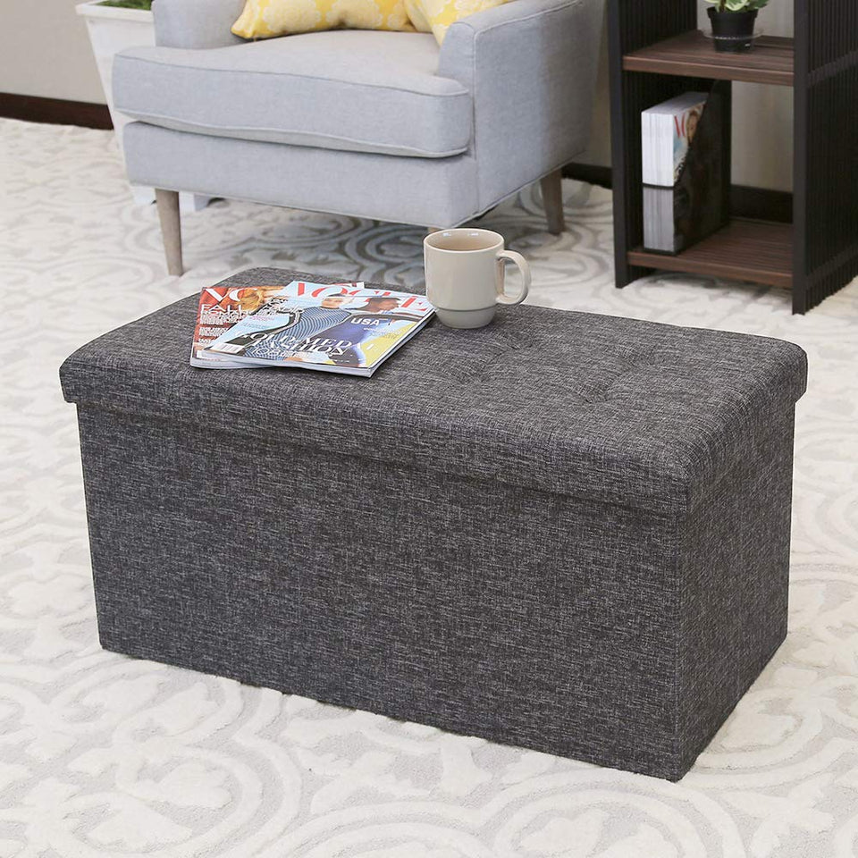 Seville Classics WEB284 Foldable Storage Bench/Footrest/Coffee Table Ottoman, Single, Charcoal Grey