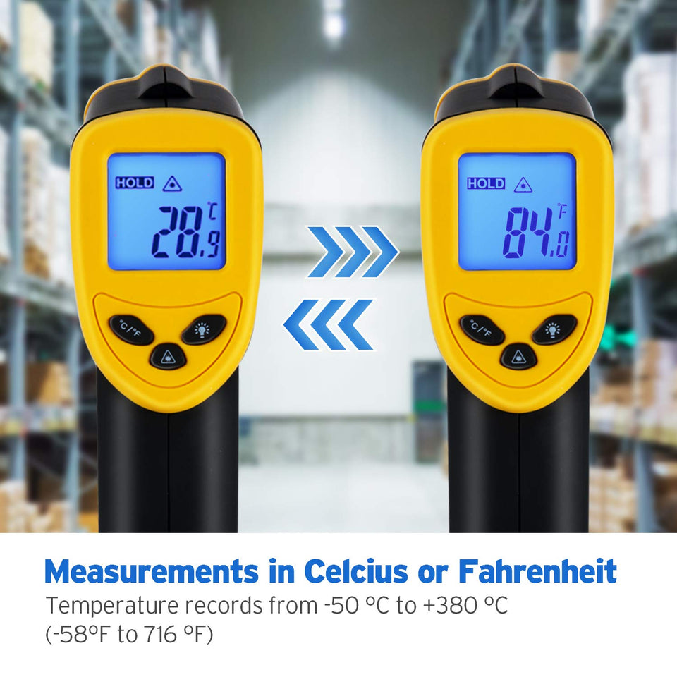 Etekcity Lasergrip 774 Non-contact Digital Laser Infrared Thermometer Temperature Gun -58℉~ 716℉ (-50℃ ~ 380℃), Yellow and Black