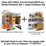Cereal Container Storage Set - 100% Airtight Food Storage Containers, 8 Labels, Spoon Set & Pen, Great for Flour - BPA-Free Dispenser Keepers (135.2oz) 3PC - Chef’s Path