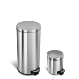 NINESTARS CB-SOT-30-1/5-1 Step-on Trash Can Combo Set, 8 Gal 30L & 1.2 Gal 5L, Stainless Steel Base (Round, Stainless Steel Lid)