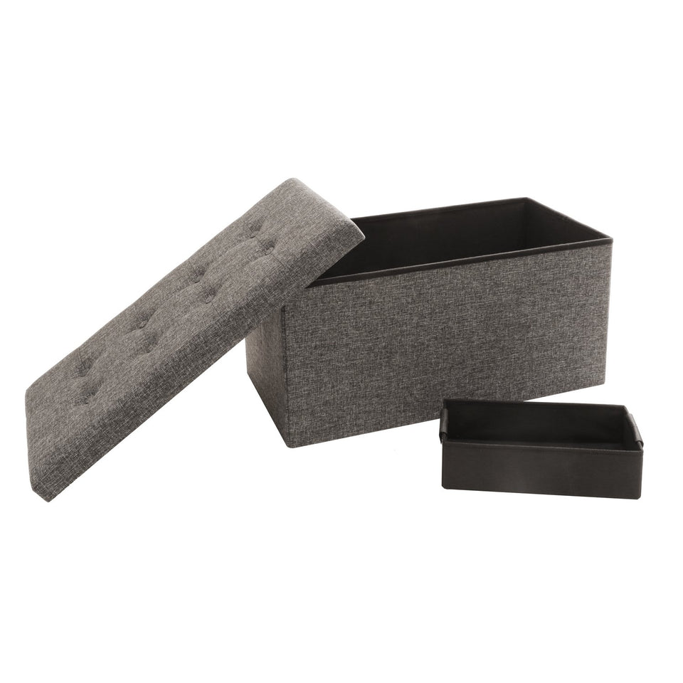 Seville Classics WEB284 Foldable Storage Bench/Footrest/Coffee Table Ottoman, Single, Charcoal Grey