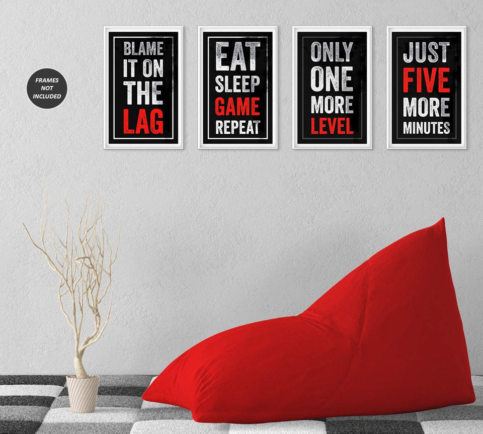 Video Game Posters, Set of 4, 11x17 Inches, Gaming Artwork, Gamer Wall Art, Boys Room Kids Print Black Red