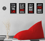 Video Game Posters, Set of 4, 11x17 Inches, Gaming Artwork, Gamer Wall Art, Boys Room Kids Print Black Red