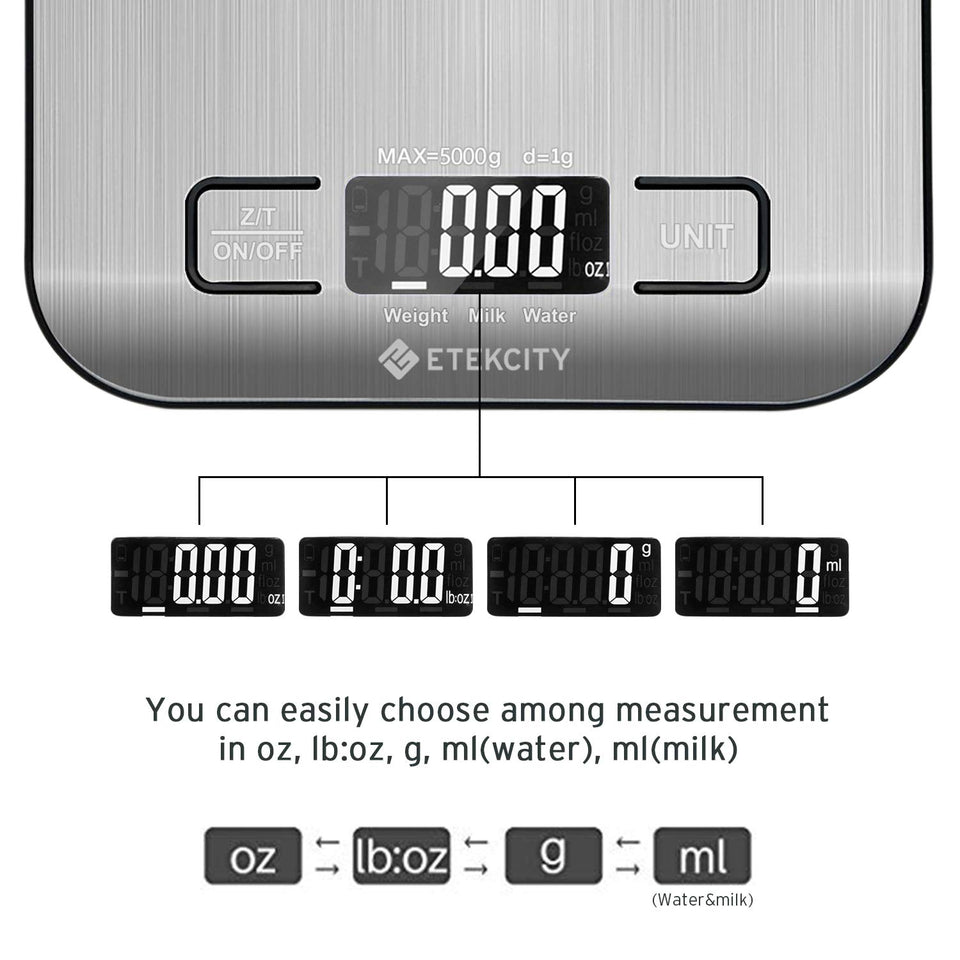 Etekcity Food Digital Kitchen Weight Scale Grams and Ounces, Small, Backlit, Stainless Steel