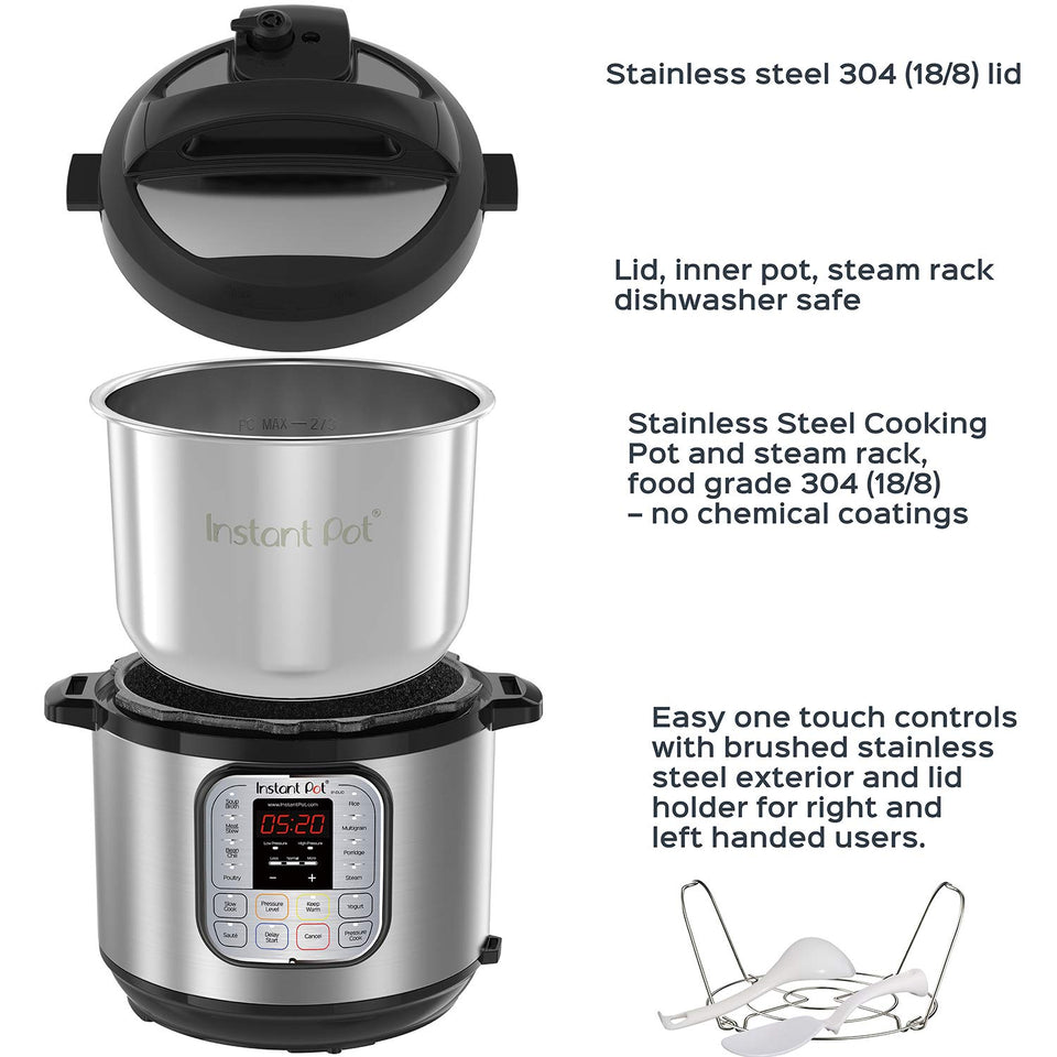 Instant Pot DUO60 6 Qt 7-in-1 Multi-Use Programmable Pressure Cooker, Slow Cooker, Rice Cooker, Steamer, Sauté, Yogurt Maker and Warmer