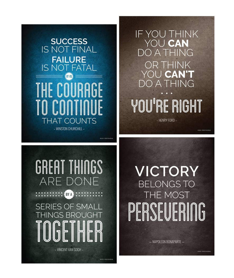Historical Quote Motivational Posters; Success Wall Art Inspired by Famous Leaders and Thinkers, 8x10 Inch, Set of 4
