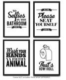 Typography Bathroom UNFRAMED Wall Art & Pictures | Set of 4 Funny Bathroom Quotes & Rules | Best Modern Toilet Decor Words & Letters | Premium Card Stock Sayings Posters | Black & White Prints 8 x 10