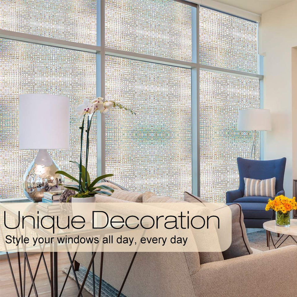 Rabbitgoo 3D Window Films Privacy Film Static Decorative Film Non-Adhesive Heat Control Anti UV 17.7In. by 78.7In. (45 x 200Cm)