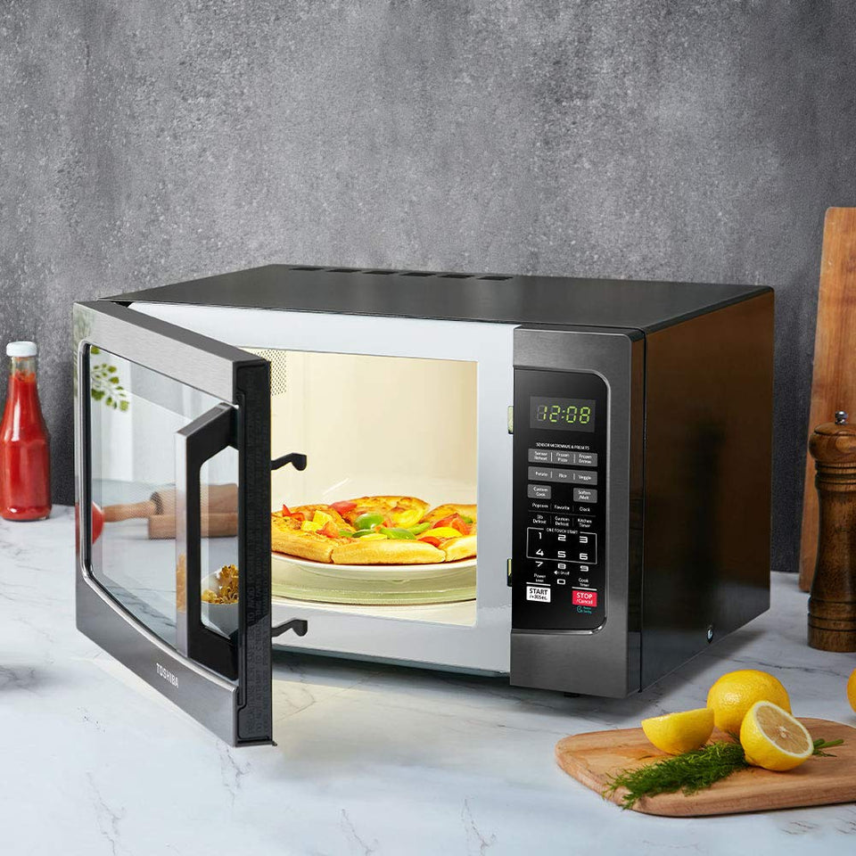 Toshiba EM131A5C-BS Microwave Oven with Smart Sensor, Easy Clean Interior, ECO Mode and Sound On/Off, 1.2 Cu.ft, 1100W, Black Stainless Steel