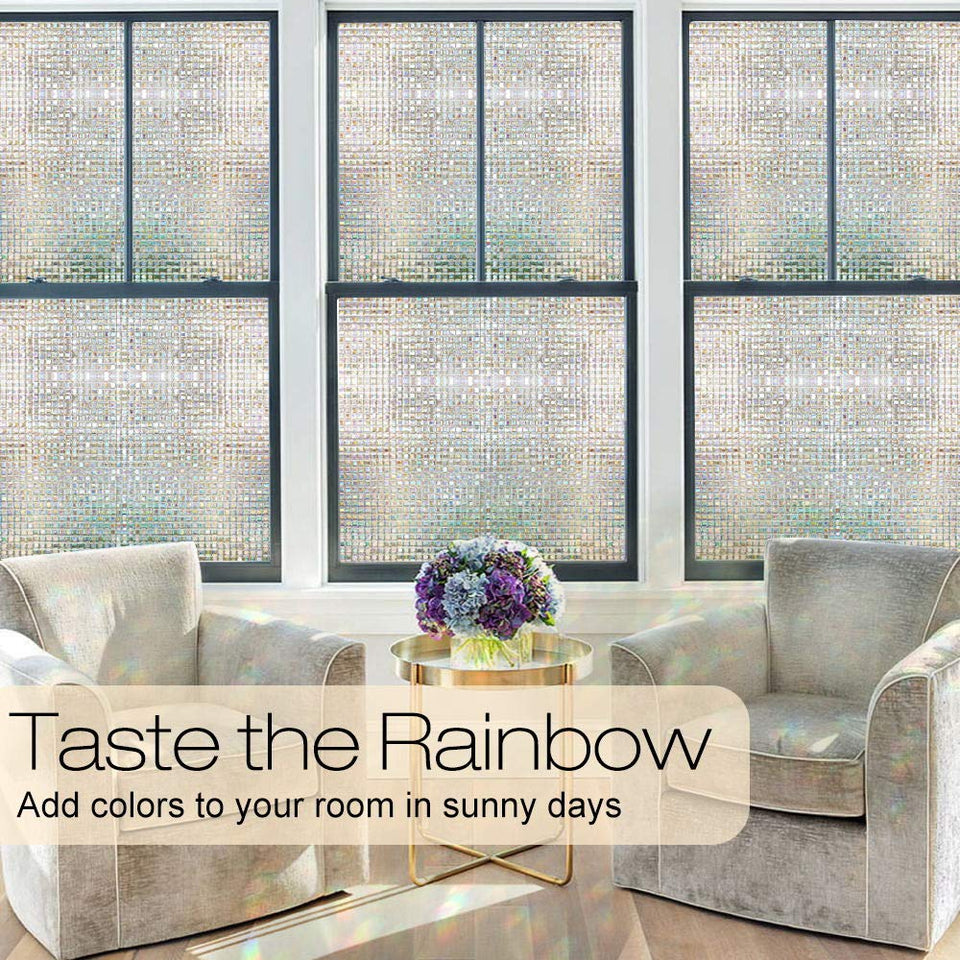 Rabbitgoo 3D Window Films Privacy Film Static Decorative Film Non-Adhesive Heat Control Anti UV 17.7In. by 78.7In. (45 x 200Cm)