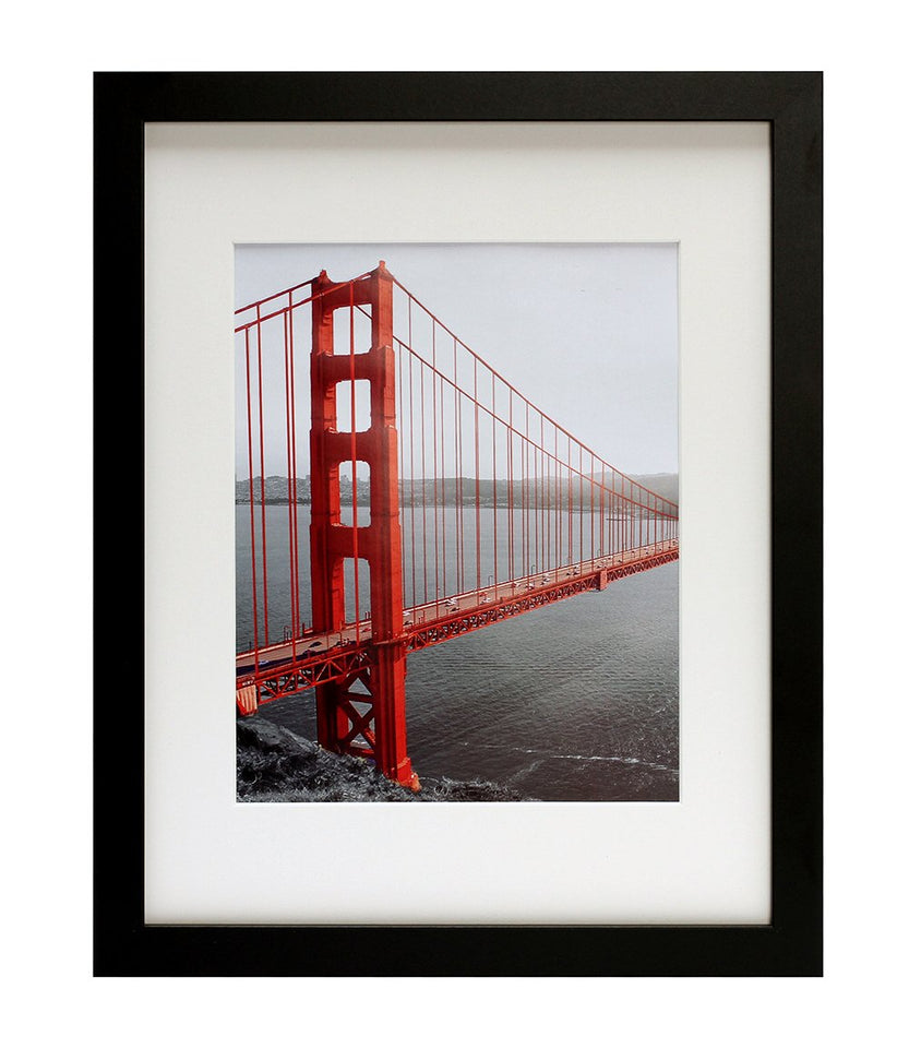 Frametory, 11x14 Black Picture Frames - Made to Display Pictures 8x10 with Mat or 11x14 Without Mat - Wide Molding - Pre-Installed Wall Mounting Hardware