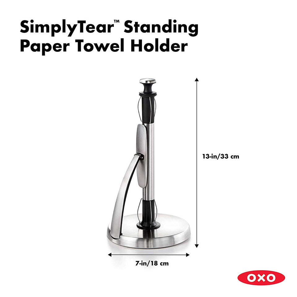 OXO Good Grips SimplyTear Standing Paper Towel Holder, Brushed Stainless Steel