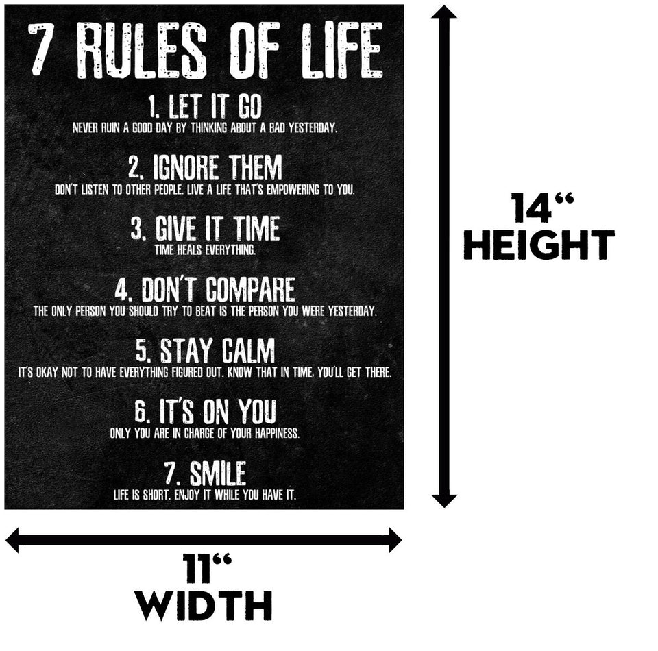 7 Rules of Life Motivational Poster - Printed on Premium Cardstock Paper - Sized 11 x 14 Inch - Perfect Print For Bedroom or Home Office