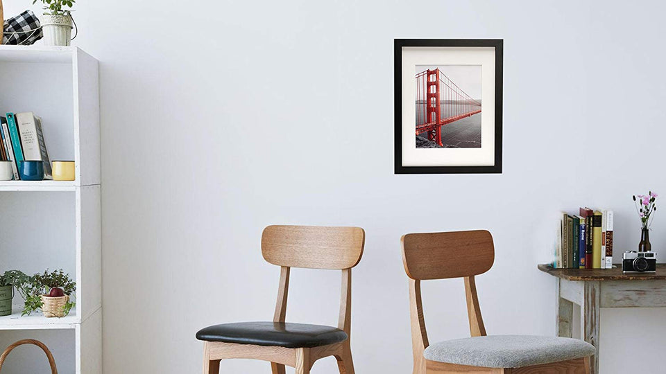 Frametory, 11x14 Black Picture Frames - Made to Display Pictures 8x10 with Mat or 11x14 Without Mat - Wide Molding - Pre-Installed Wall Mounting Hardware
