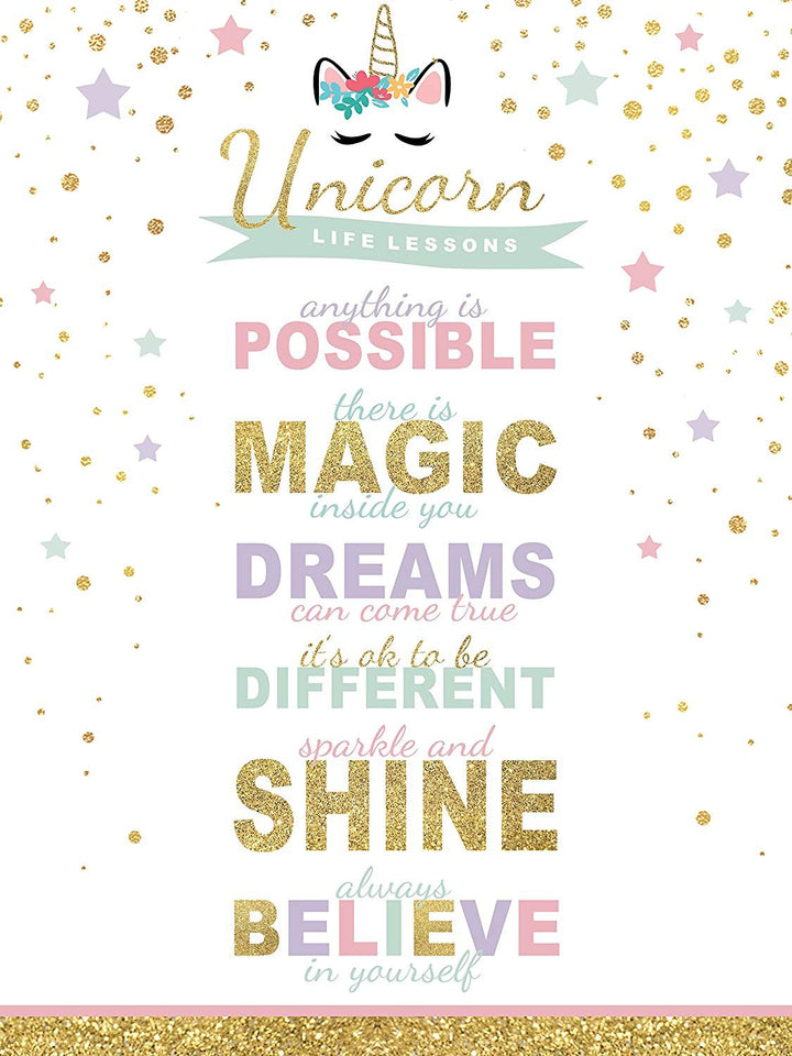 wallsthatspeak Girl's Room Unicorn Magic Life Lessons - Unframed Rainbow Sparkle 12x16 Inch Wall Decor Art Print Poster