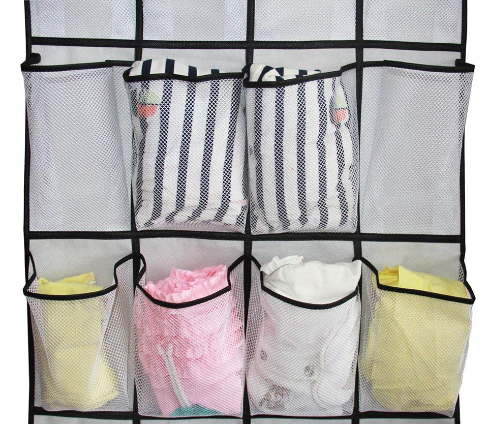 MISSLO Over The Door Shoe Organizer 24 Large Mesh Pockets, White