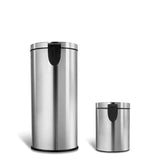 NINESTARS CB-SOT-30-1/5-1 Step-on Trash Can Combo Set, 8 Gal 30L & 1.2 Gal 5L, Stainless Steel Base (Round, Stainless Steel Lid)