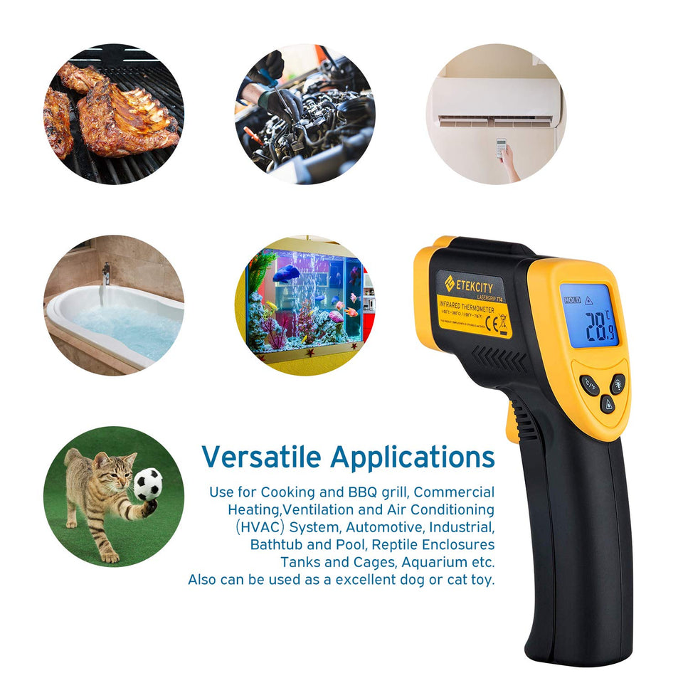Etekcity Lasergrip 774 Non-contact Digital Laser Infrared Thermometer Temperature Gun -58℉~ 716℉ (-50℃ ~ 380℃), Yellow and Black