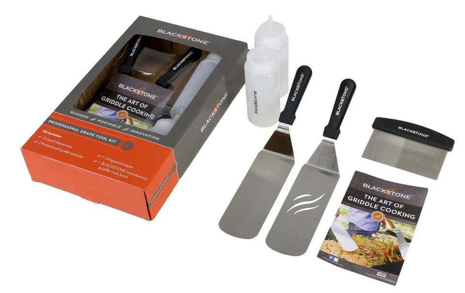 Blackstone Signature Griddle Accessories, Restaurant Grade, 2 Spatulas, 1 Chopper Scraper, 2 Bottles, FREE Recipe Book, 5 Piece Tool Kit for BBQ Grill, great for Flat Top Cooking, Camping and Tailgating