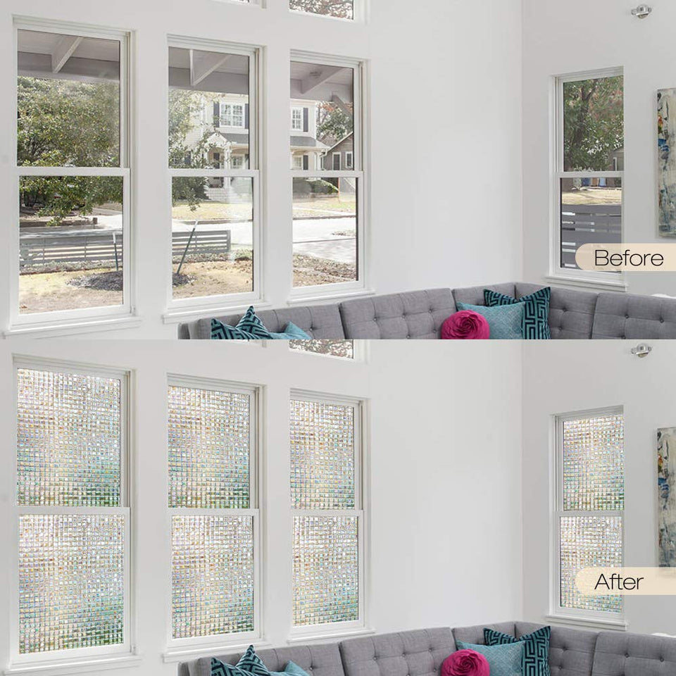 Rabbitgoo 3D Window Films Privacy Film Static Decorative Film Non-Adhesive Heat Control Anti UV 17.7In. by 78.7In. (45 x 200Cm)