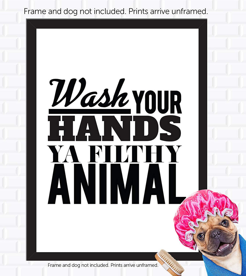 Typography Bathroom UNFRAMED Wall Art & Pictures | Set of 4 Funny Bathroom Quotes & Rules | Best Modern Toilet Decor Words & Letters | Premium Card Stock Sayings Posters | Black & White Prints 8 x 10