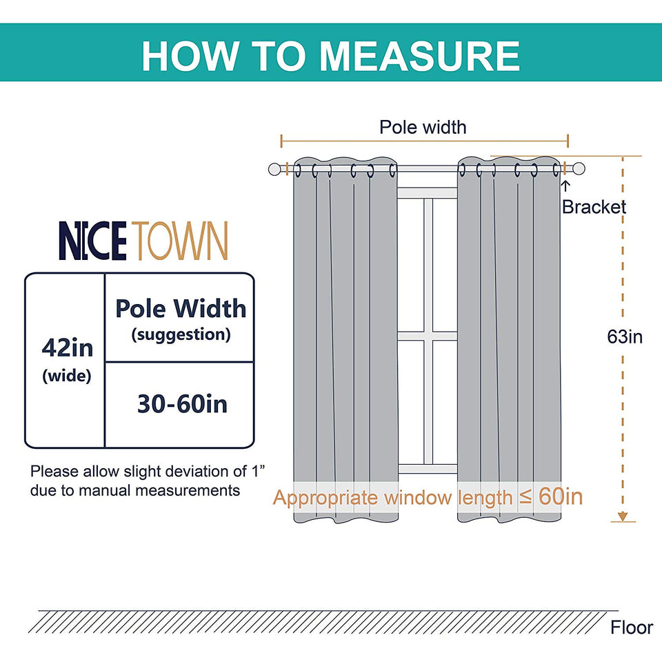 NICETOWN Thermal Insulated Grommet Blackout Curtains for Bedroom (2 Panels, W42 x L63 -Inch,Grey)