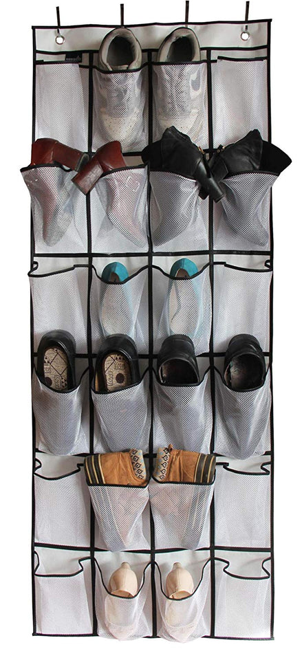 MISSLO Over The Door Shoe Organizer 24 Large Mesh Pockets, White