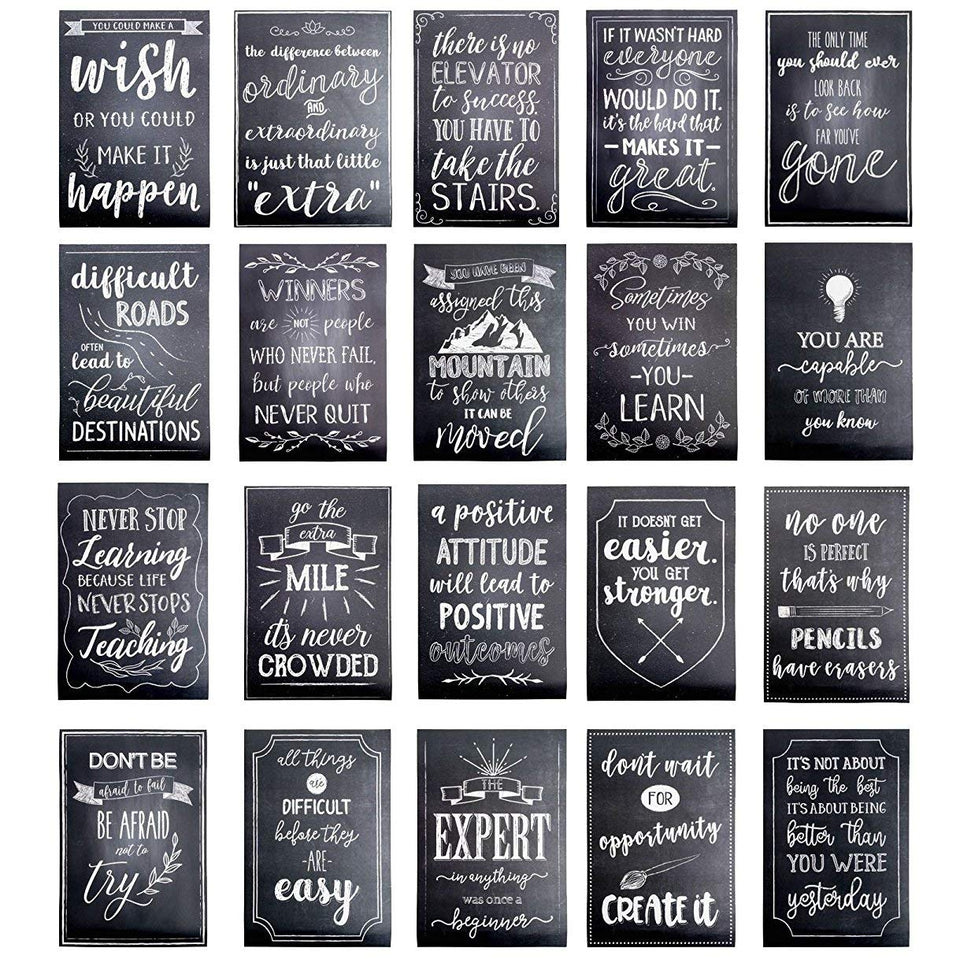 Motivational Posters for Students - 20-Pack Inspirational Posters, Classroom Posters with Inspiring Quotes, Chalkboard Design, Perfect for School Classroom and Office Decoration, 13 x 19 Inches