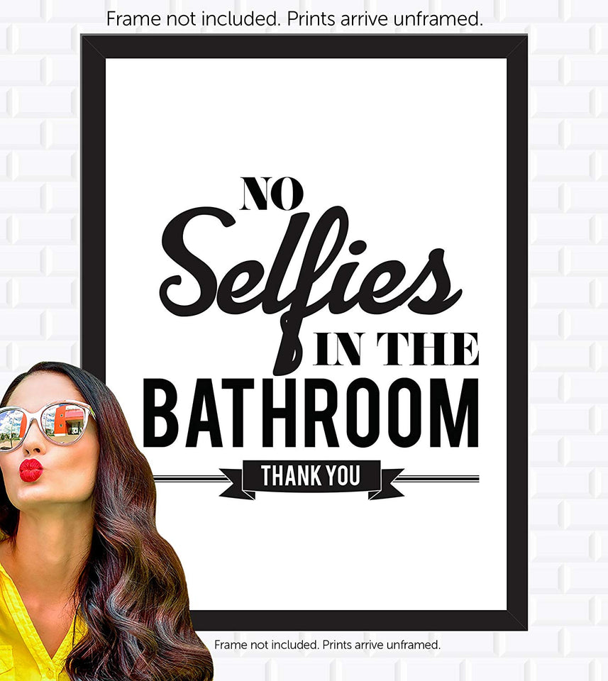 Typography Bathroom UNFRAMED Wall Art & Pictures | Set of 4 Funny Bathroom Quotes & Rules | Best Modern Toilet Decor Words & Letters | Premium Card Stock Sayings Posters | Black & White Prints 8 x 10