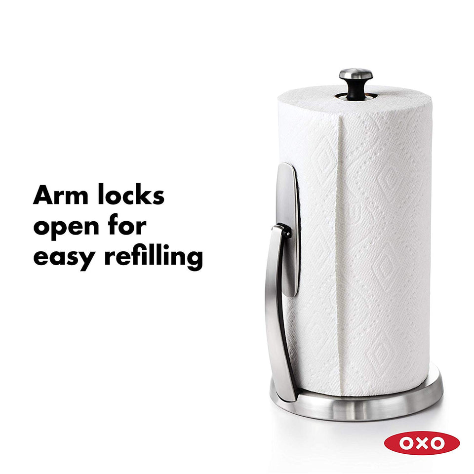 OXO Good Grips SimplyTear Standing Paper Towel Holder, Brushed Stainless Steel