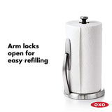 OXO Good Grips SimplyTear Standing Paper Towel Holder, Brushed Stainless Steel